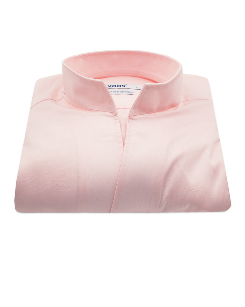 XOOS Men's pink popleen cotton dress shirt with straight open collar (Double Twisted)