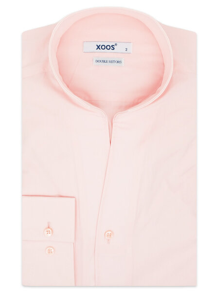 XOOS Men's pink popleen cotton dress shirt with straight open collar (Double Twisted)