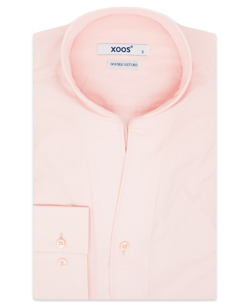 XOOS Chemise homme en popeline rose et col droit ouvert (Double Retors)