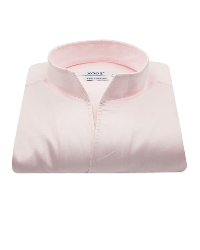 XOOS Chemise homme en gabardine rose et col droit ouvert (Double Retors)