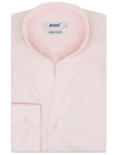 XOOS Chemise homme en gabardine rose et col droit ouvert (Double Retors)