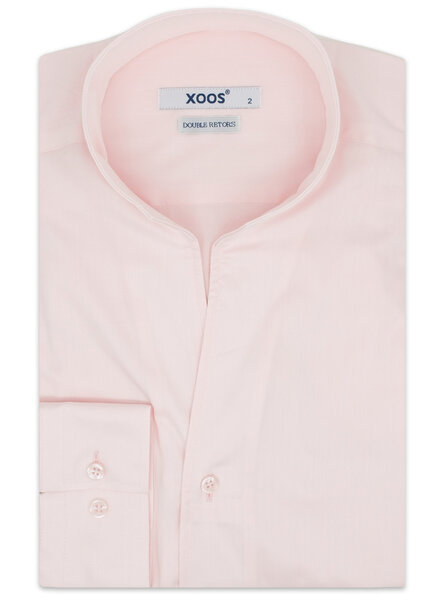 XOOS Men's pink gabardeen cotton dress shirt with straight open collar (Double Twisted)