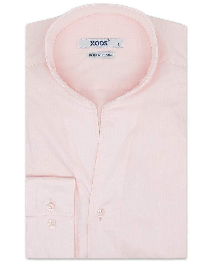 XOOS Chemise homme en gabardine rose et col droit ouvert (Double Retors)