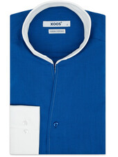 XOOS Chemise homme financière bleu électrique et col droit ouvert (Double Retors)