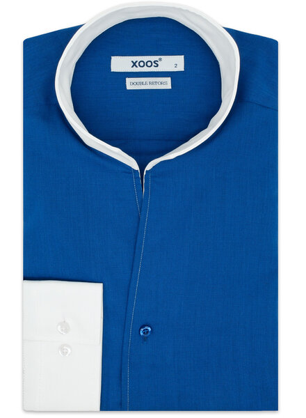 XOOS Chemise homme financière bleu électrique et col droit ouvert (Double Retors)