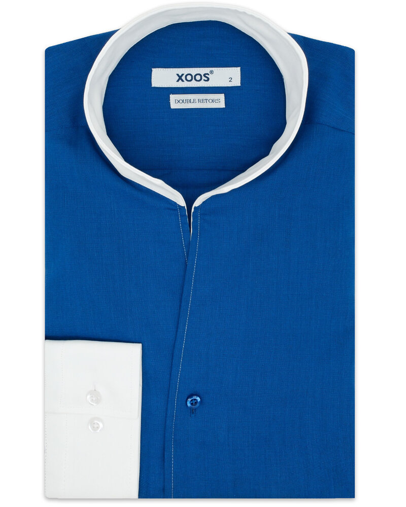 XOOS Men's electric blue financial dress shirt with straight open collar (Double twisted)