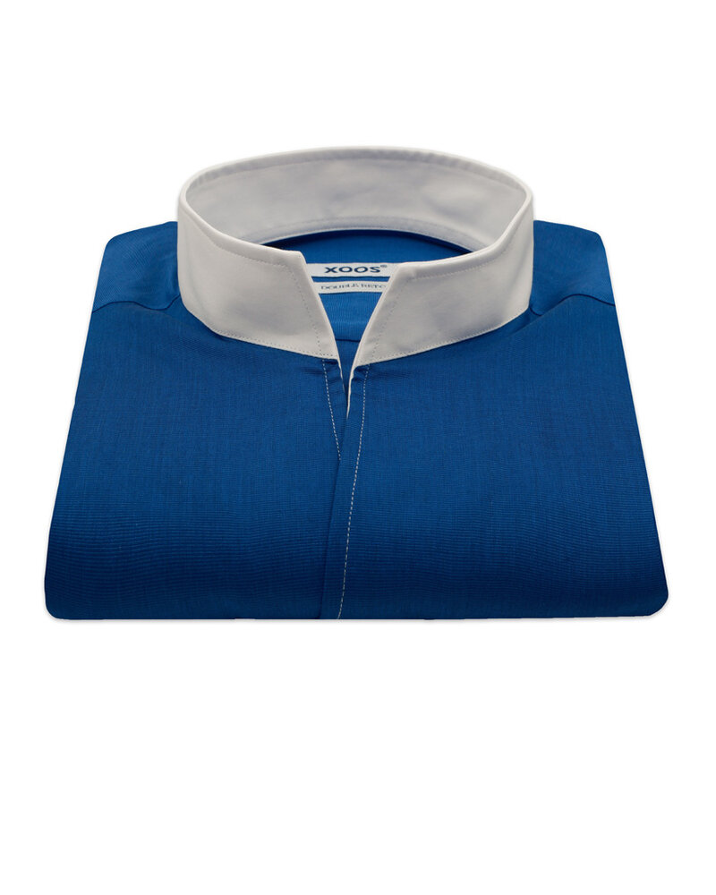 XOOS Men's electric blue financial dress shirt with straight open collar (Double twisted)