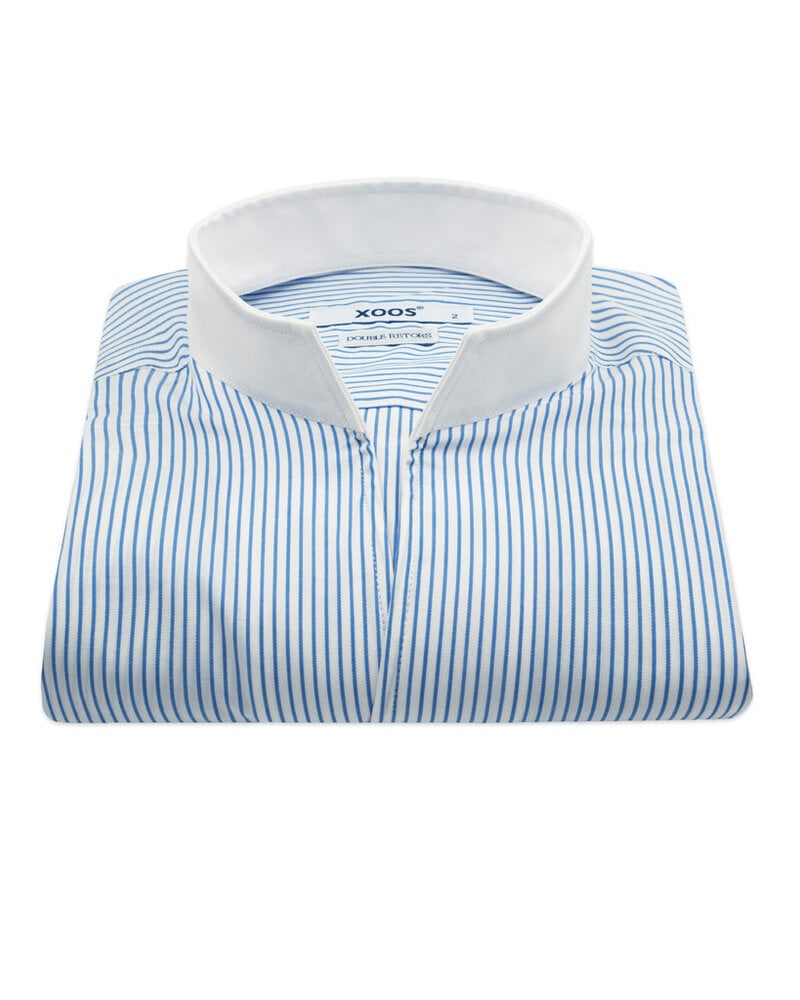 XOOS Chemise homme à rayure bleues et col blanc ouvert (Double Retors)