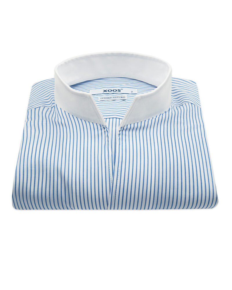 XOOS Men's blue striped dress shirt with straight open collar (Double twisted)