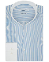 XOOS Men's blue striped dress shirt with straight open collar (Double twisted)