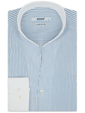 XOOS Chemise homme à rayure bleues et col blanc ouvert (Double Retors)