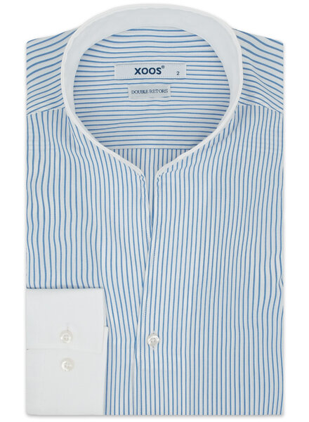 XOOS Men's blue striped dress shirt with straight open collar (Double twisted)