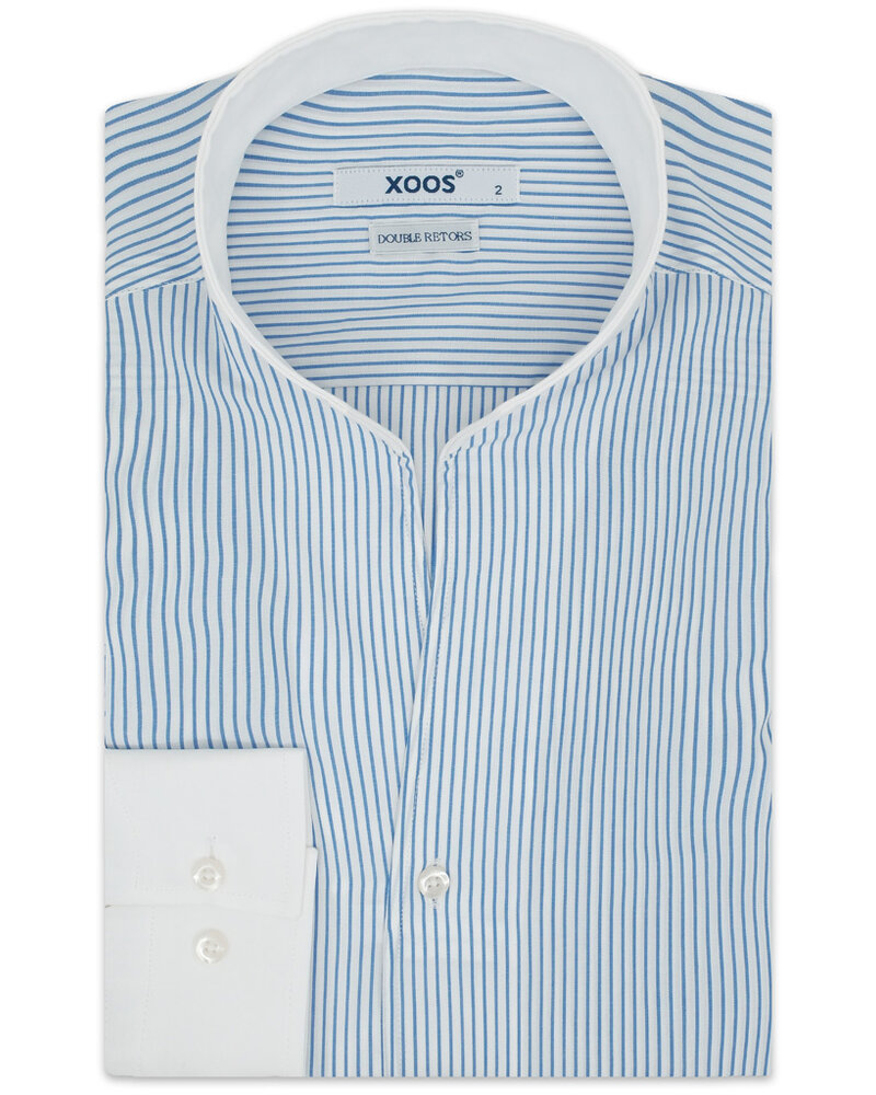 XOOS Men's blue striped dress shirt with straight open collar (Double twisted)