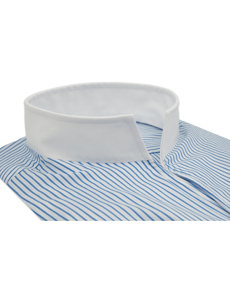 XOOS Chemise homme à rayure bleues et col blanc ouvert (Double Retors)