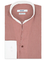 XOOS Men's burgundy striped dress shirt with straight open collar (Double twisted)