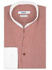 XOOS Chemise homme à rayure bourgogne et col blanc ouvert (Double Retors)