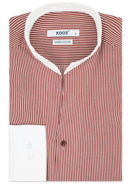 XOOS Men's burgundy striped dress shirt with straight open collar (Double twisted)