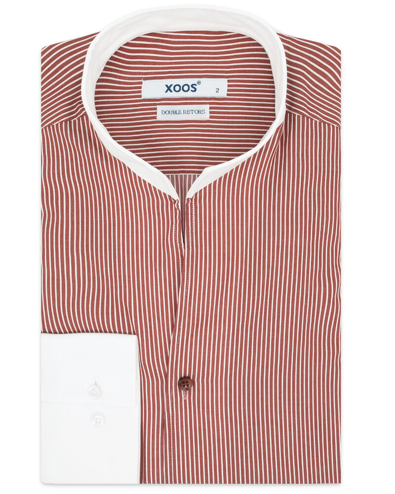XOOS Men's burgundy striped dress shirt with straight open collar (Double twisted)