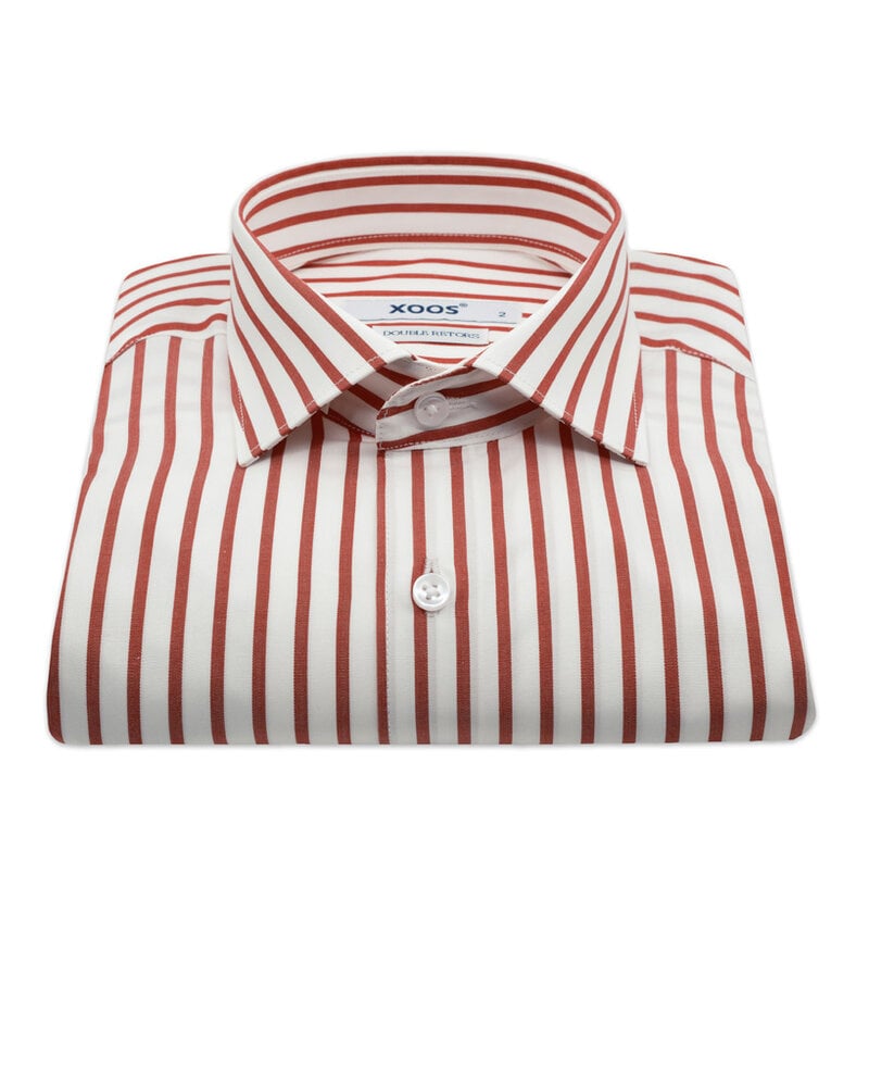 XOOS Chemise homme blanche à rayures baton rouge (Double Retors)