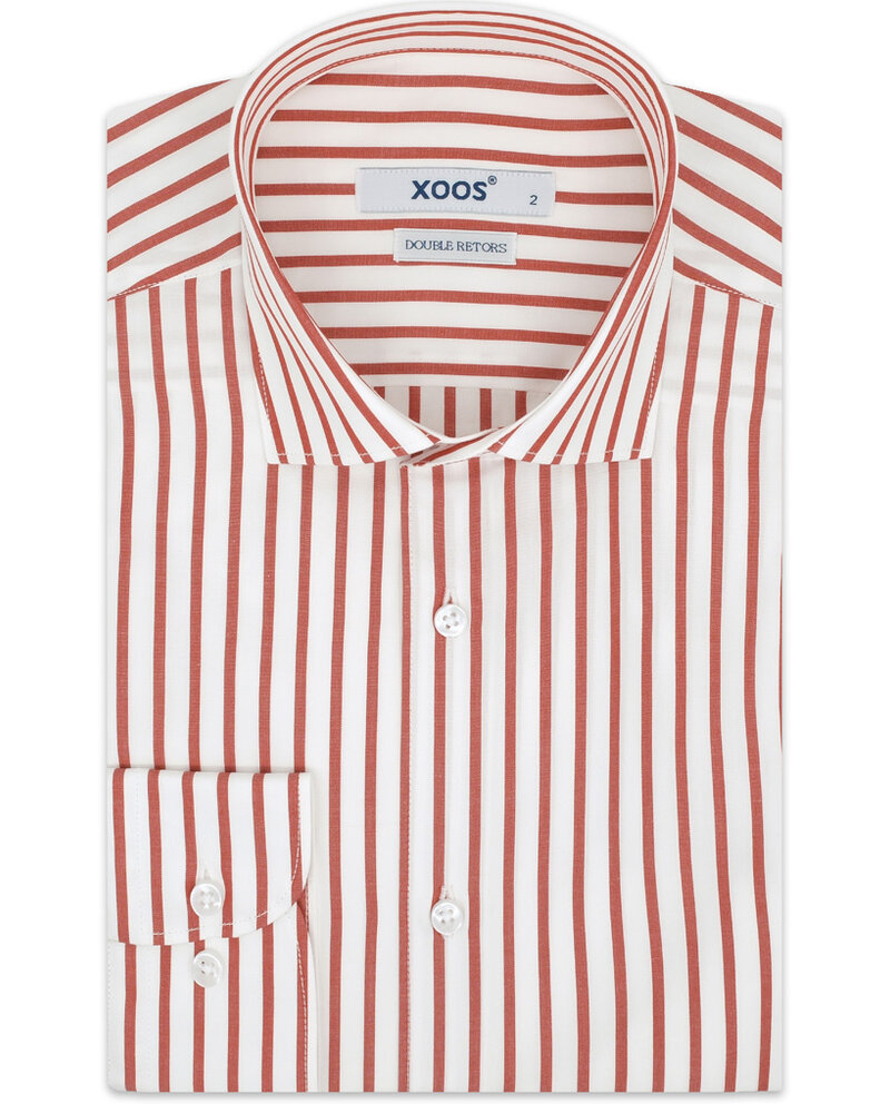 XOOS Men's Red stick striped dress shirt (Double twisted)