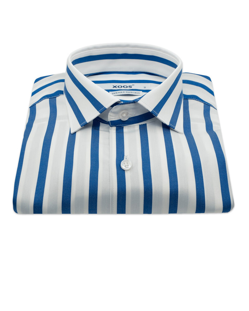 XOOS Chemise homme blanche à rayures baton bleus (Double Retors)