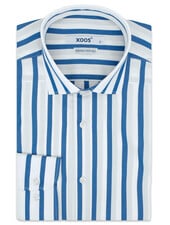 XOOS Chemise homme blanche à rayures baton bleus (Double Retors)