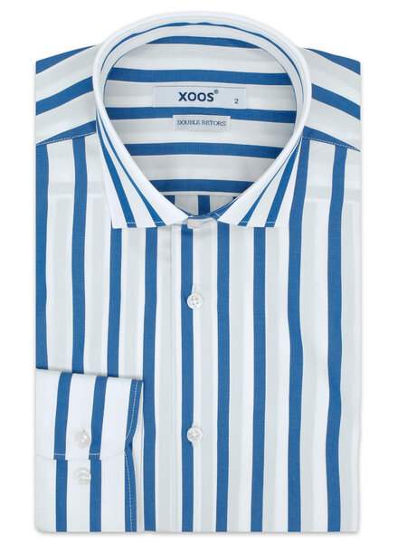 XOOS Chemise homme blanche à rayures baton bleus (Double Retors)