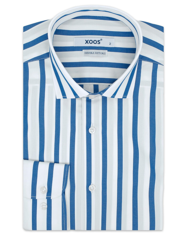 XOOS Men's Blue stick striped dress shirt (Double twisted)