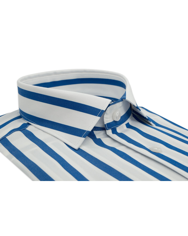 XOOS Chemise homme blanche à rayures baton bleus (Double Retors)