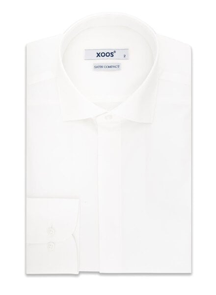 XOOS Men's white dress shirt and hidden placket (Sateen cotton)