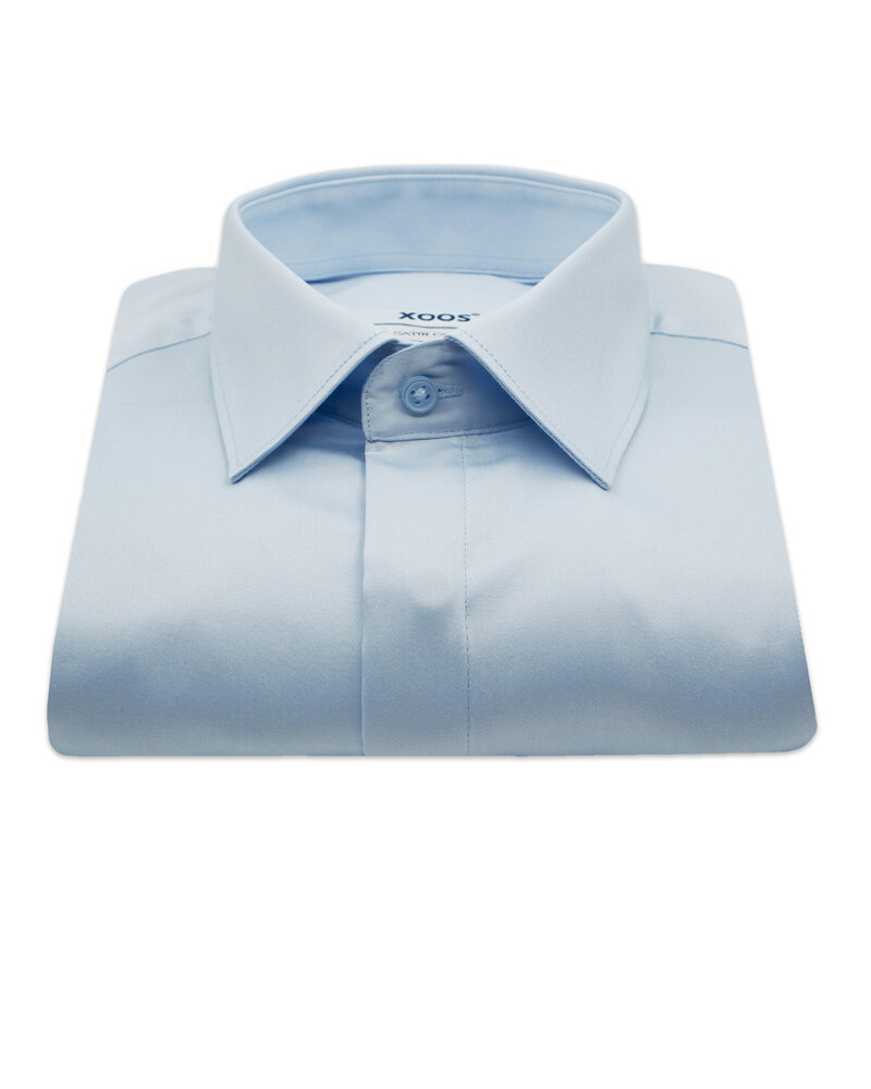 XOOS Men's blue shirt with French cuffs and hidden placket (Sateen cotton)
