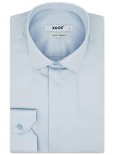 XOOS Chemise homme bleue à gorge cachée (Satin de coton)