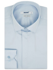 XOOS Men's blue shirt with French cuffs and hidden placket (Sateen cotton)