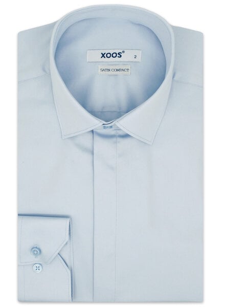 XOOS Men's blue shirt with French cuffs and hidden placket (Sateen cotton)