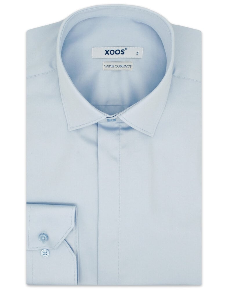 XOOS Chemise homme bleue à gorge cachée (Satin de coton)