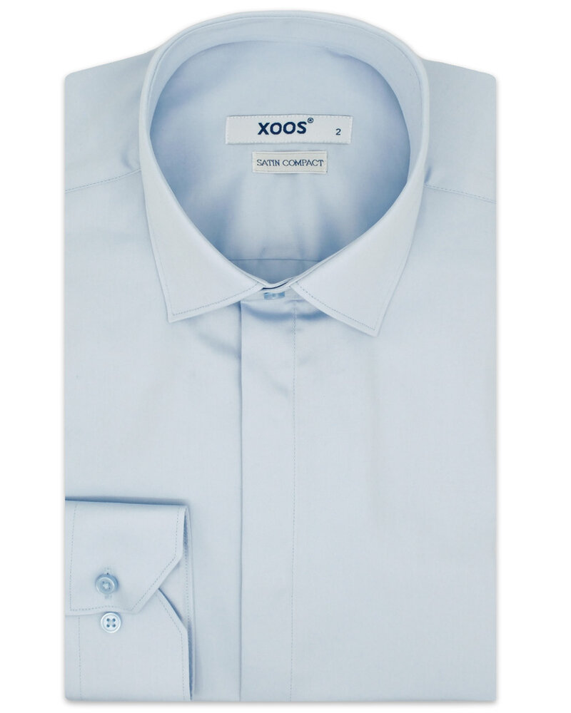 XOOS Men's blue shirt with French cuffs and hidden placket (Sateen cotton)