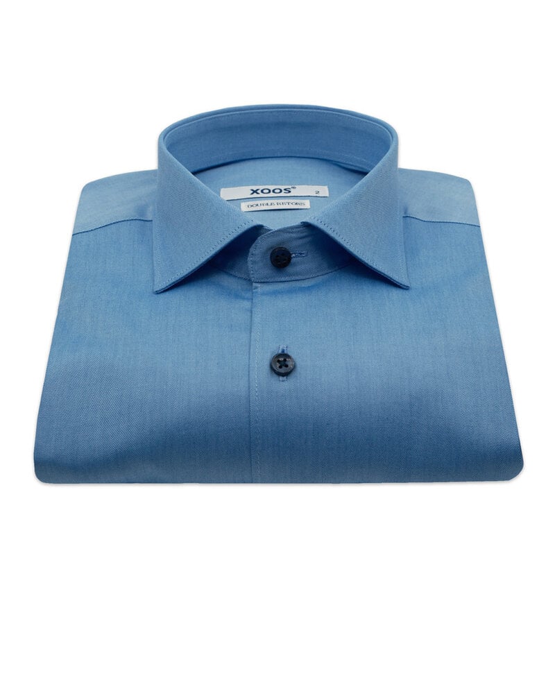 XOOS Chemise homme en Oxford bleu et boutons marine (Double Retors)