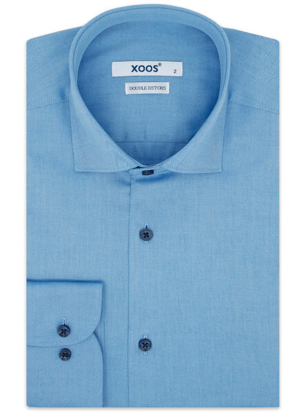 XOOS Men's blue Oxford dress shirt with navy buttons (Double Twisted)