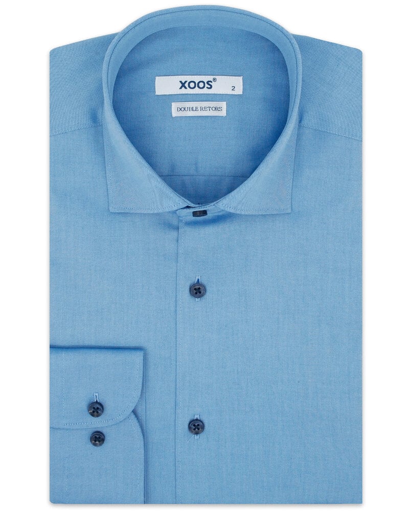 XOOS Chemise homme en Oxford bleu et boutons marine (Double Retors)