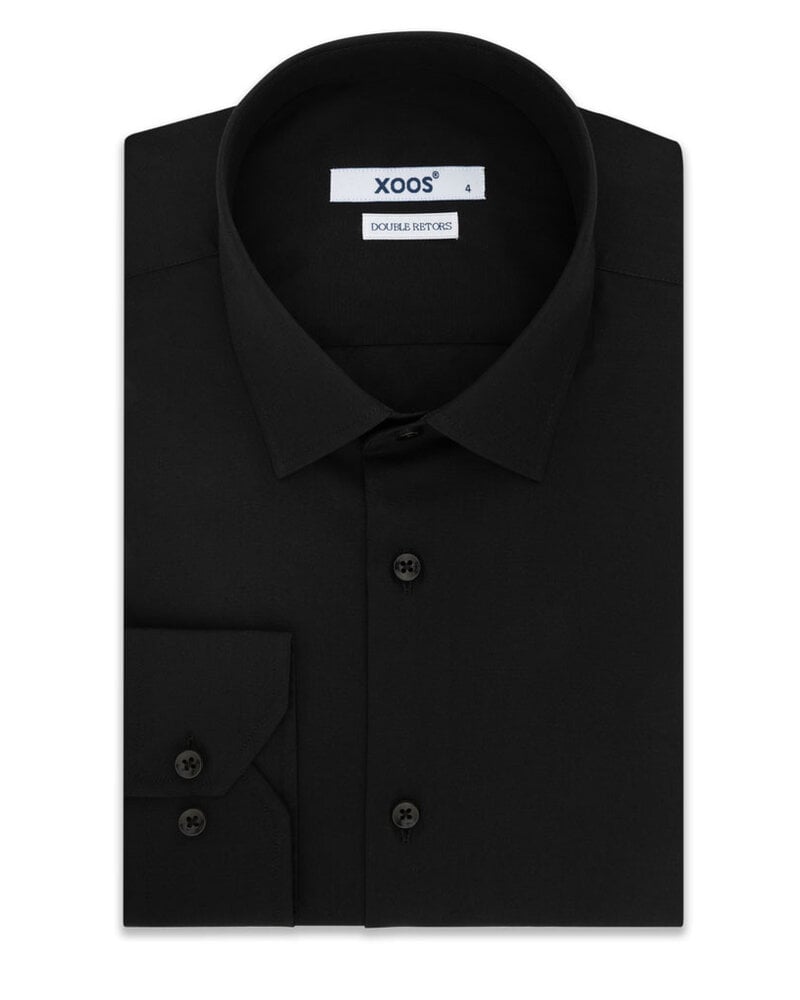 XOOS Chemise homme en popeline noire (Double Retors)