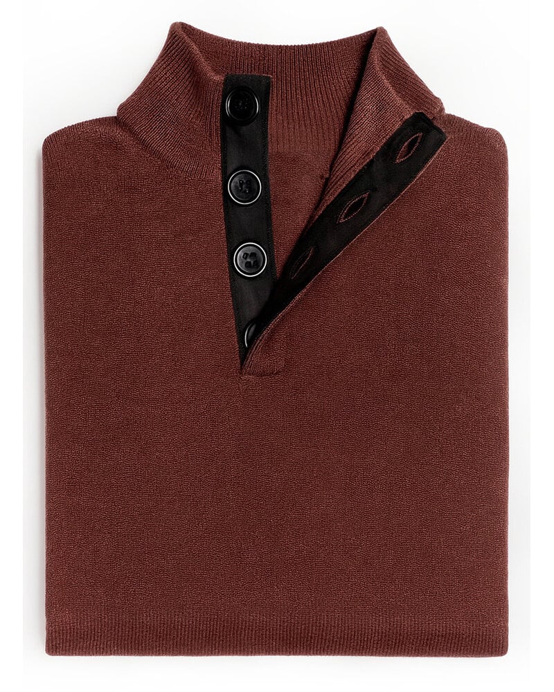XOOS Pullover marron col bouton Heritage