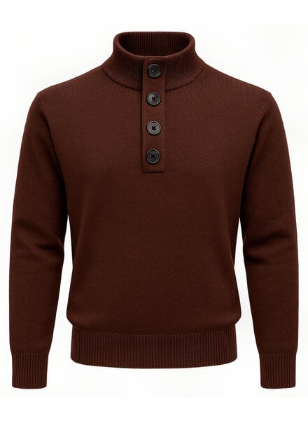 XOOS Pullover marron col bouton Heritage