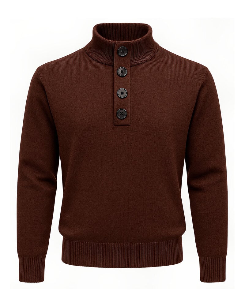 XOOS Pullover marron col bouton Heritage