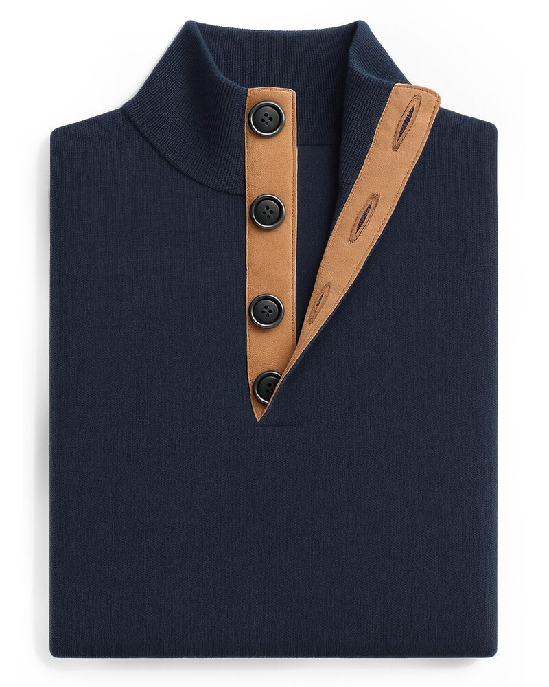 XOOS Navy blue Heritage button-neck pullover