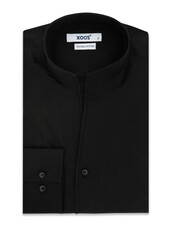 XOOS Chemise homme noire à col droit ouvert (Double Retors)