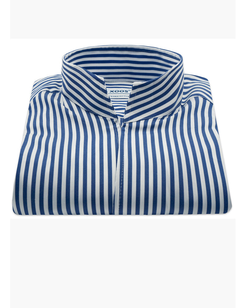 XOOS Men’s navy striped shirt with open straight collar (Double Twisted)