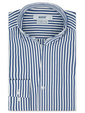 XOOS Men’s navy striped shirt with open straight collar (Double Twisted)