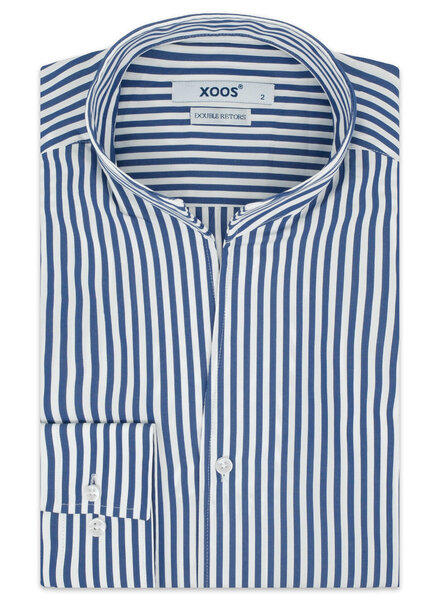 XOOS Men’s navy striped shirt with open straight collar (Double Twisted)