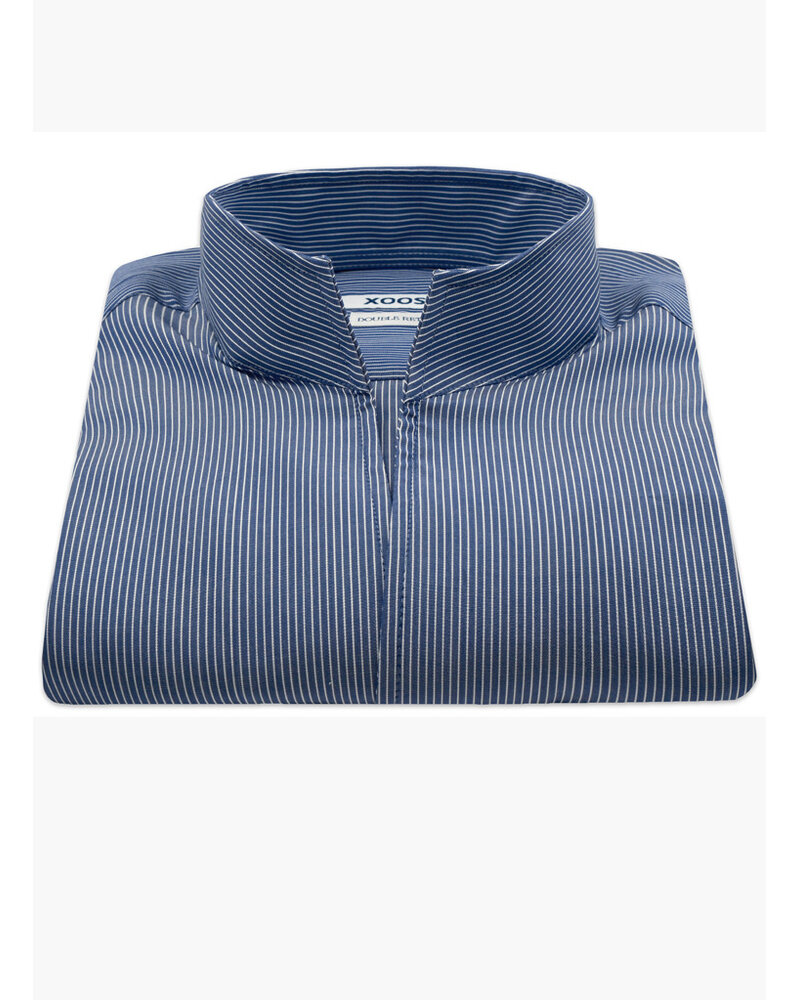 XOOS Chemise homme à marine à fines rayures et à col droit ouvert (Double Retors)