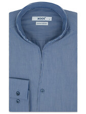 XOOS Chemise homme à marine à fines rayures et à col droit ouvert (Double Retors)